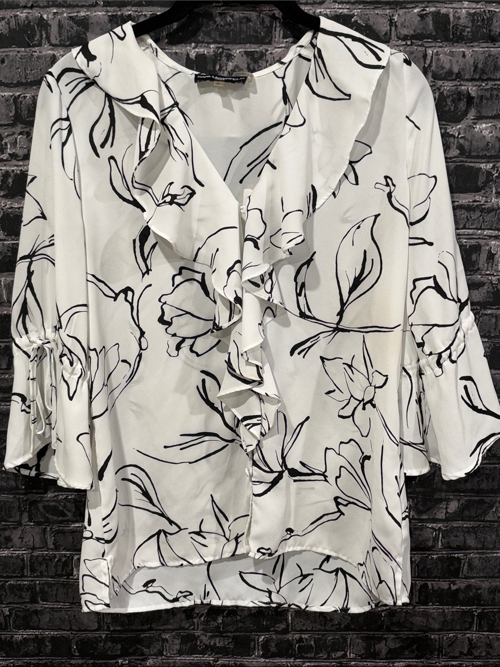 Karl Lagerfeld White Blouse with Black Floral Sketch